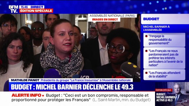 Michel Barnier déclenche l'article 49.3: Nous n'acceptons plus cet autoritarisme d'Emmanuel Macron qui, à chaque fois, passe en force , affirme Mathilde Panot (LFI)