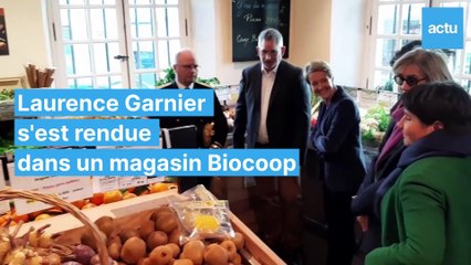 Logo "Origin'Info" : la secrétaire d'Etat Laurence Garnier dans un magasin Biocoop au Mans