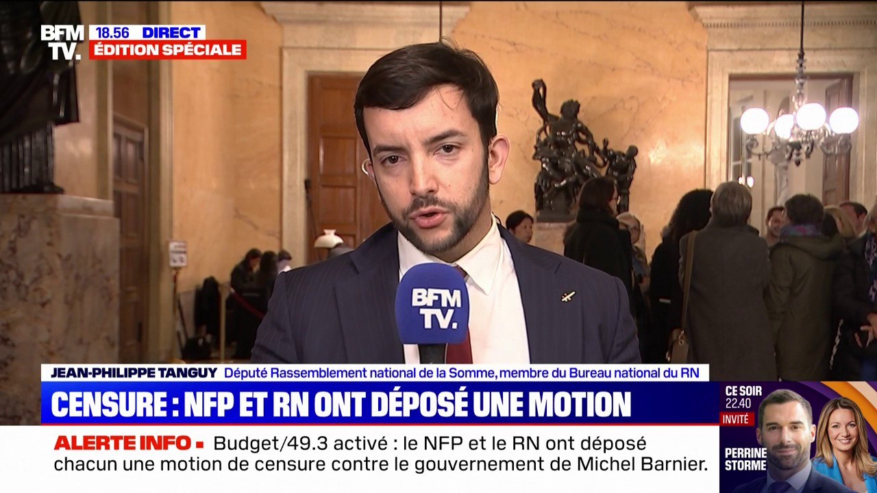 Menace de censure de Michel Barnier: "On prend la responsabilité de notre statut de premier parti d'opposition au macronisme", explique Jean-Philippe Tanguy (RN)