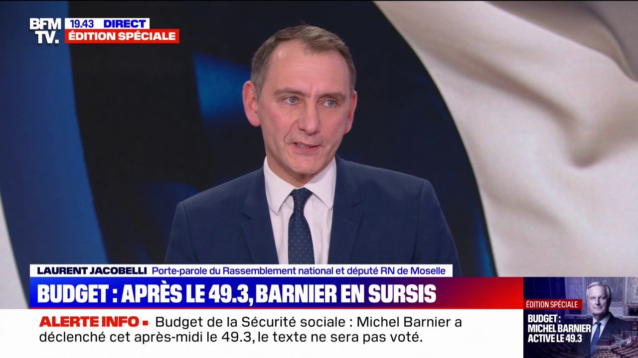 Laurent Jacobelli (RN):  "Il n'y aura pas de censure sans le Rassemblement national, mais il n'y aura pas de gouvernement sans le RN"