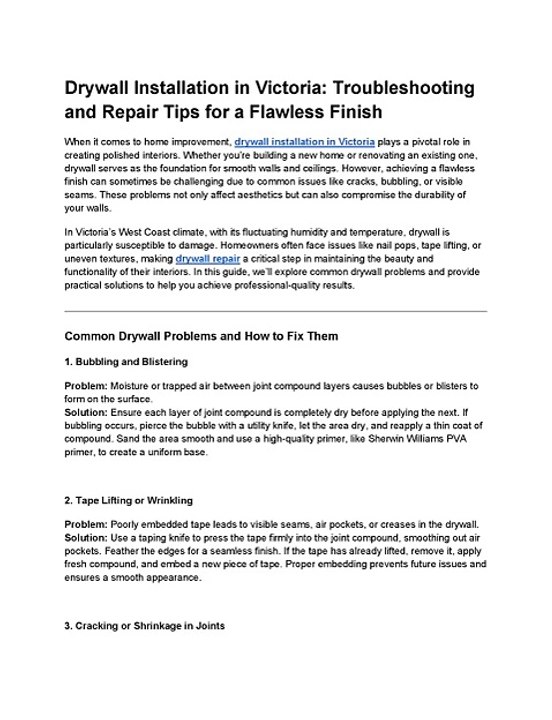 Drywall Installation in Victoria_ Troubleshooting and Repair Tips for a Flawless Finish