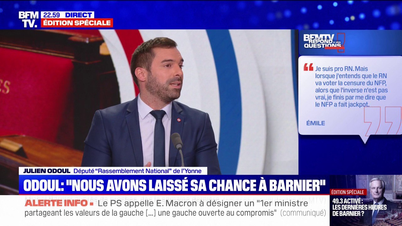 "Avec une majorité RN, oui. Donc pas maintenant":  Julien Odoul (RN) sur l'éventualité de voir Jordan Bardella accéder à Matignon