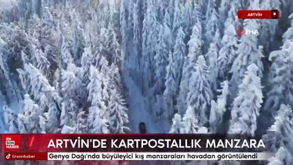 Genya Dağı'nda büyüleyici kış manzaraları havadan görüntülendi