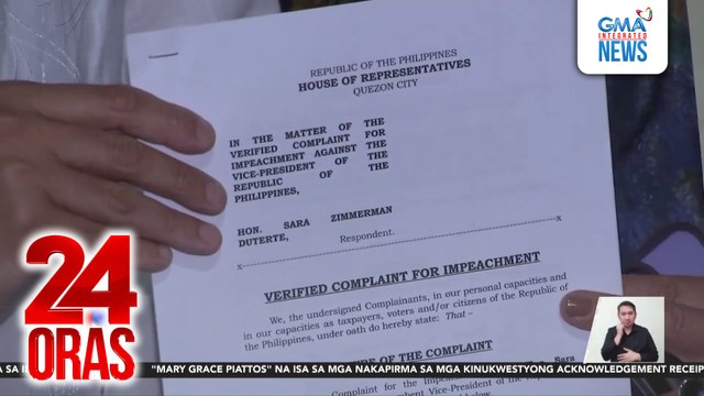 Dalawampu’t apat na articles of impeachment, nakapaloob sa impeachment complaint laban kay VP Sara Duterte | 24 Oras