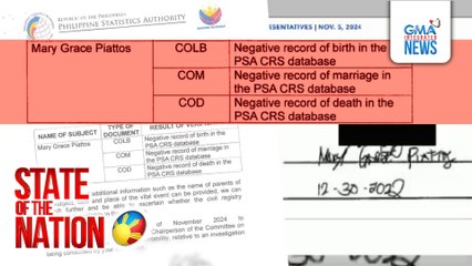 Mary Grace Piattos na nakapirma sa acknowledgement receipts ng OVP, walang record sa PSA | SONA