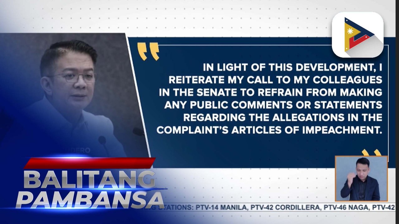 SP Escudero, hinimok ang mga kasama sa Senado na iwasang magkomento sa impeachment issue