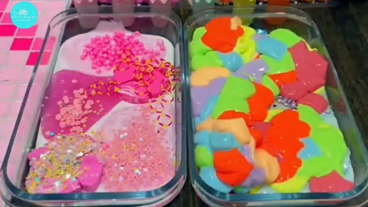 Rainbow vs. Pink ASMR Slime Mixing with Makeup & Glitter!