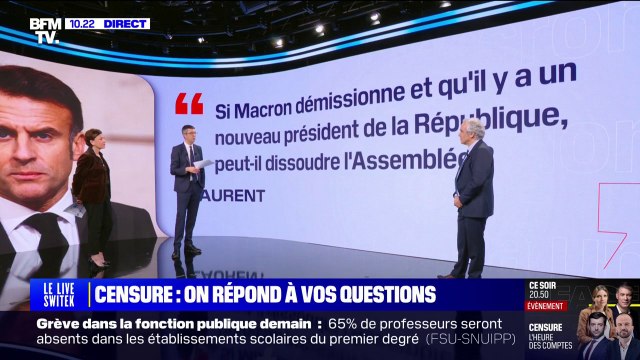 Si Emmanuel Macron démissionne, le nouveau président peut-il dissoudre l'Assemblée? BFMTV répond à vos questions sur la motion de censure