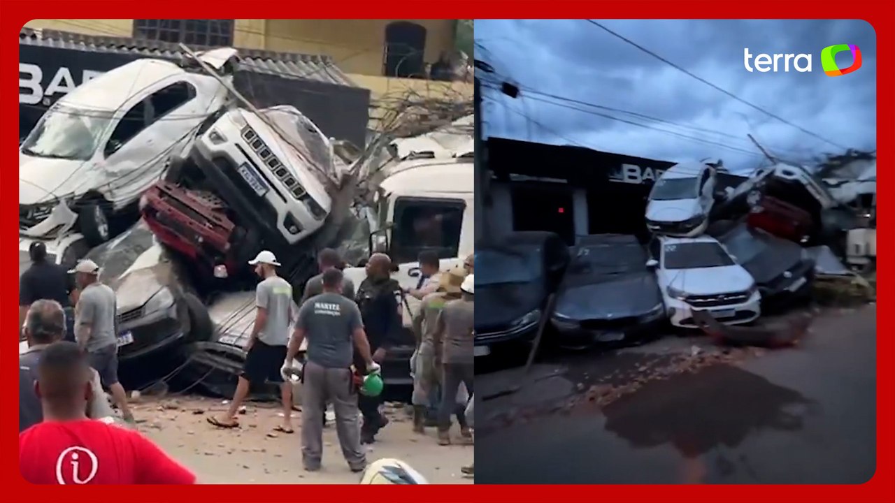 Caminhão desgovernado cria 'montanha' de carros...