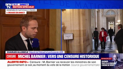 Motion de censure: "Il y a une forme de soulagement de la part de beaucoup de chefs d'entreprise", estime Charles Alloncle, député UDR