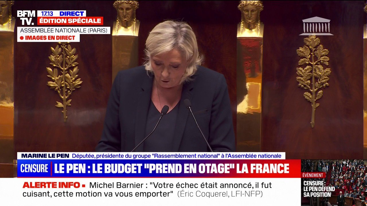 Motion de censure: "Emmanuel Macron a terriblement affaibli la fonction présidentielle", estime Marine Le Pen (RN)