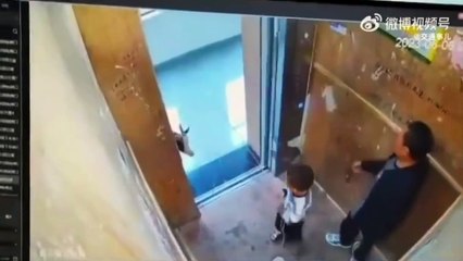 Dad saves son when leash got caught in elevator doors shocking video on internet