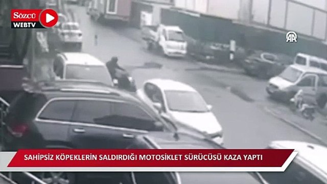 Ataşehir'de sahipsiz köpeklerin saldırdığı motosiklet sürücüsü kaza yaptı