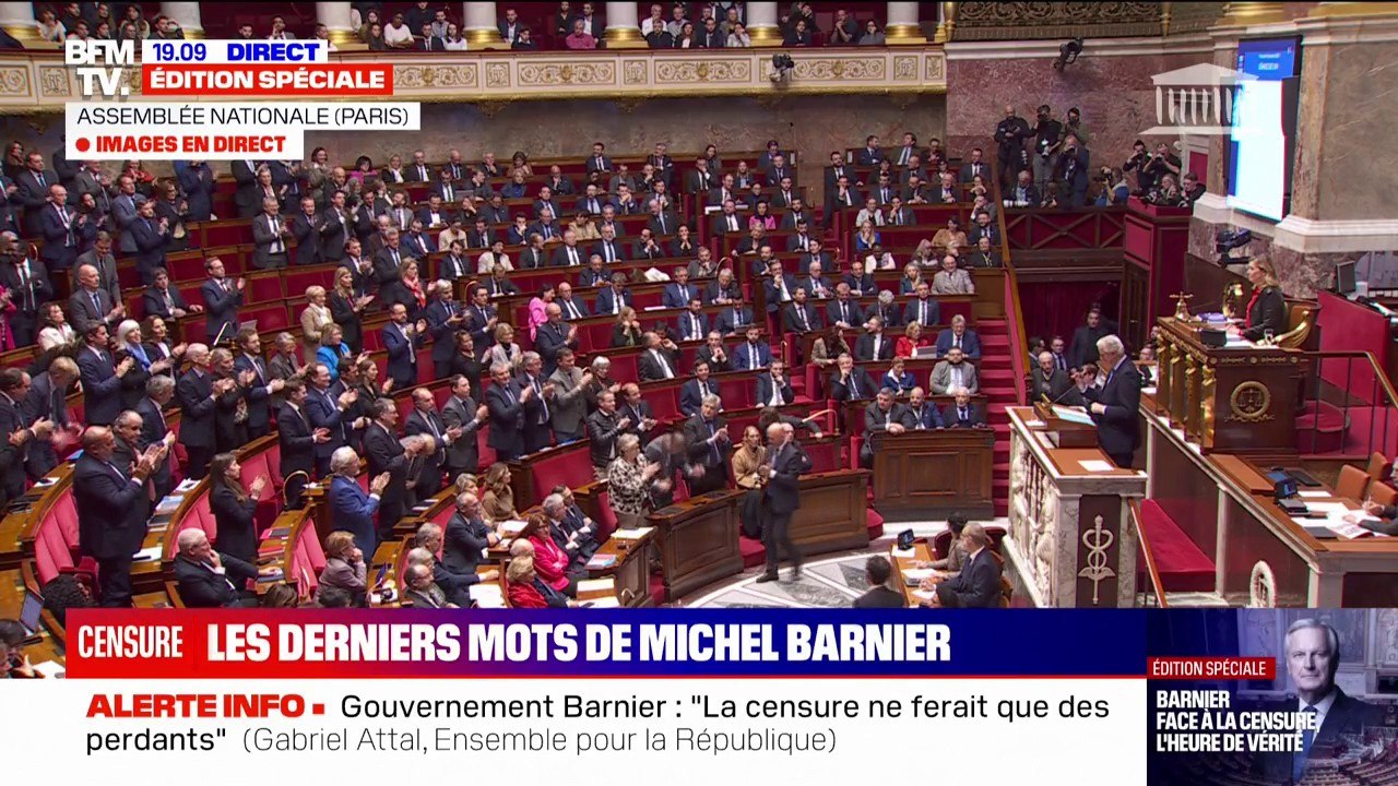 "Je suis très touché par votre accueil": Michel Barnier accueilli à la tribune de l'Assemblée par une standing ovation des députés du "socle commun"