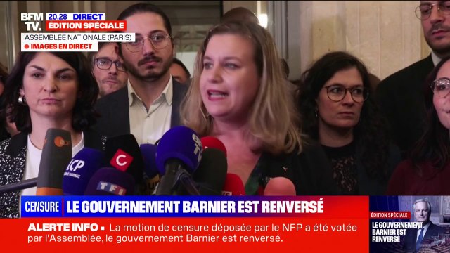 Censurer Barnier, c'est respecter le vote des Français , affirme Mathilde Panot après le vote de la censure du premier ministre