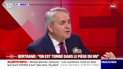 "C'est une menteuse": Xavier Bertand estime que la seule chose qui compte pour Marine Le Pen, "c'est de sauver sa tête"