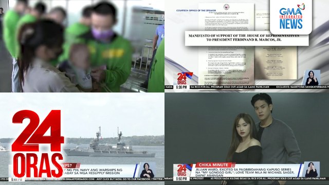 24 Oras: (Part 1) Deportation ng Chinese POGO workers; Fellowship dinner ng nasa 200 kongresista kasama si PBBM; Warship ng Pilipinas sa WPS?; bagong ka-loveteam ni Jillian Ward, atbp.