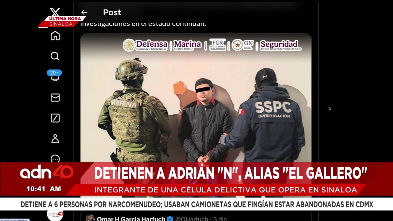 🚨 Detienen a Adrián "N", ALIAS "El Gallero" integrante de grupo delictivo en Sinaloa