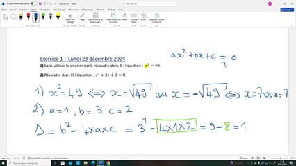 Exercice 1 : Un jour, deux équations du second degré