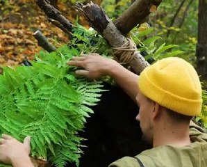 Building cozy shelter in the woods!