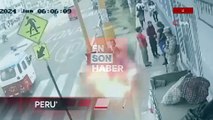 Peru’da kaldırıma adımını attığı anda elektrik kutusu patladı