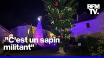 ROBIN DE BFM - Une commune de Dordogne installe son sapin de Noël à l'envers, en soutien aux agriculteurs