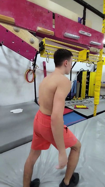 Athlete is jumping from one obstacle to the next!