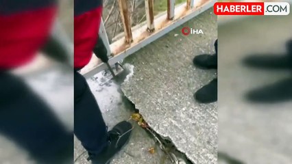 Köprü Korkuluğundan Sıkışan Yavru Kedi İtfaiye Tarafından Kurtarıldı