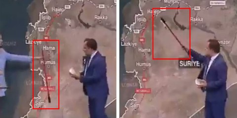 Canlı yayında dikkat çeken detay: Harita paspas sapıyla anlatıldı