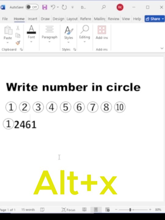 Write Number In Circle in Microsoft Word