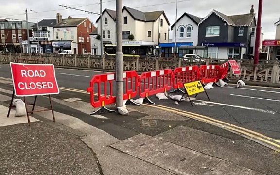 Section of Crescent West closed in Cleveleys after British Heart Foundation store damaged by Storm Darragh