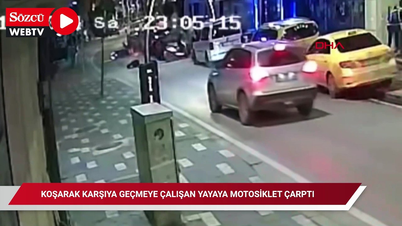Koşarak karşıya geçmeye çalışan yayaya motosiklet çarptı; kaza kamerada