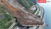 Arhavi'deki Heyelan Sonrası Karadeniz Sahil Yolu Tek Şeritli Olarak Açıldı