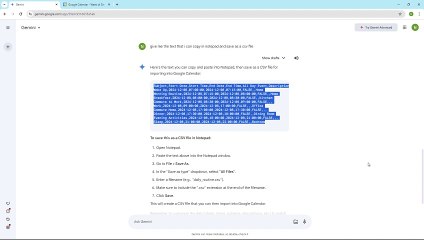 Google Gemini Course Section 19 Calendar CSV Generation