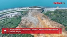 Heyelan sonucu kapanan Karadeniz Sahil Yolu'nda çalışmalar devam ediyor