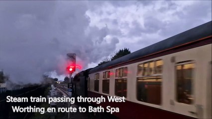 Steam train passing through West Sussex en route to Bath December 9 2024