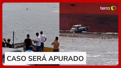 Tripulantes pulam de lancha para evitar colisão com navio no litoral de SP