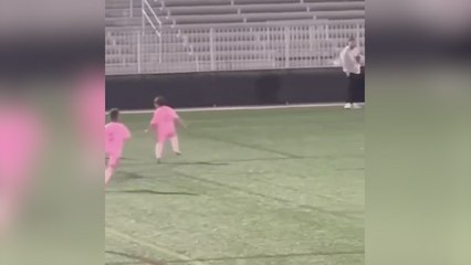 Mateo Messi's stunning freekick leaves fans in awe, while dad Messi casually observes!