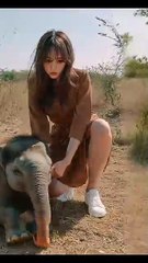 beauty plays with an elephant