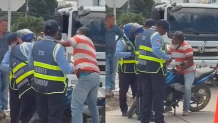 VIDEO | Se registró violento enfrentamiento entre agente de tránsito y motociclista en Cartagena