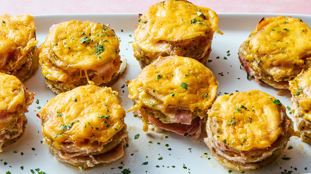 These Cheesy Scalloped Potato & Ham Stacks Are...