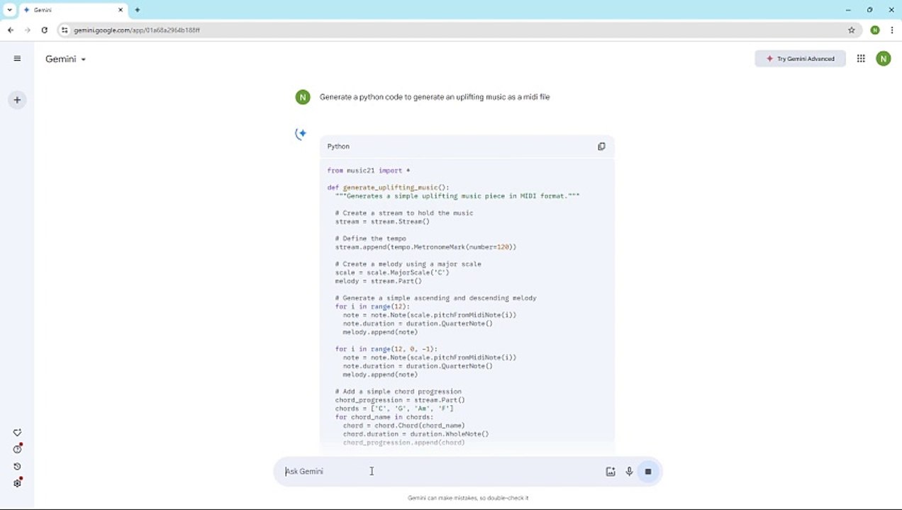 Google Gemini Course Section 21 Python MIDI Code Generation