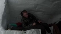 Dugout Shelter Under 10ft (3m) of Snow - Solo Camping in Survival Shelter During Snow Storm (2)