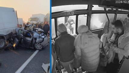 Van'daki zincirleme kaza, belediye otobüsünün araç içi kamerasında
