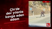 Çin'de dev yılanla kavga eden adam