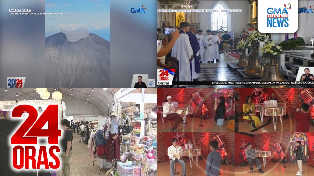 24 Oras: (Part 3) Abo mula sa Mt. Kanlaon, perwisyo para sa mga residente, negosyo at alagang hayop; Iba't ibang pamasko, puwedeng mabili sa Noel Bazaar; "The Voice Kids" grand finalists at kani-kanilang coaches, all-out sa mentoring sessions, atbp.