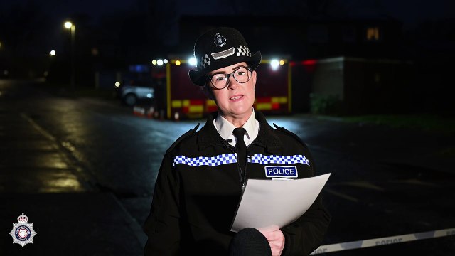 Superintendent Rachael Handford speaks at the scene in Northampton where a man in his 20s has died