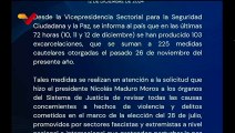 Vicepresidencia Sec. para la Seguridad anuncia 103 nuevas excarcelaciones en las últimas 72 horas