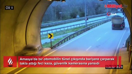 Otomobilin tünel çıkışı takla attığı kaza kamerada
