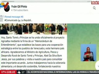 Canciller Yván Gil anuncia que Santo Tomé y Príncipe se unen al proyecto "Agroalba"